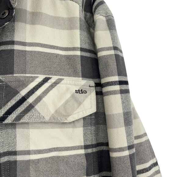 Stio Mens Insulated Flannel Snap Shirt Jacket Grey Size XXL Cold Weather Gear - Picture 8 of 9